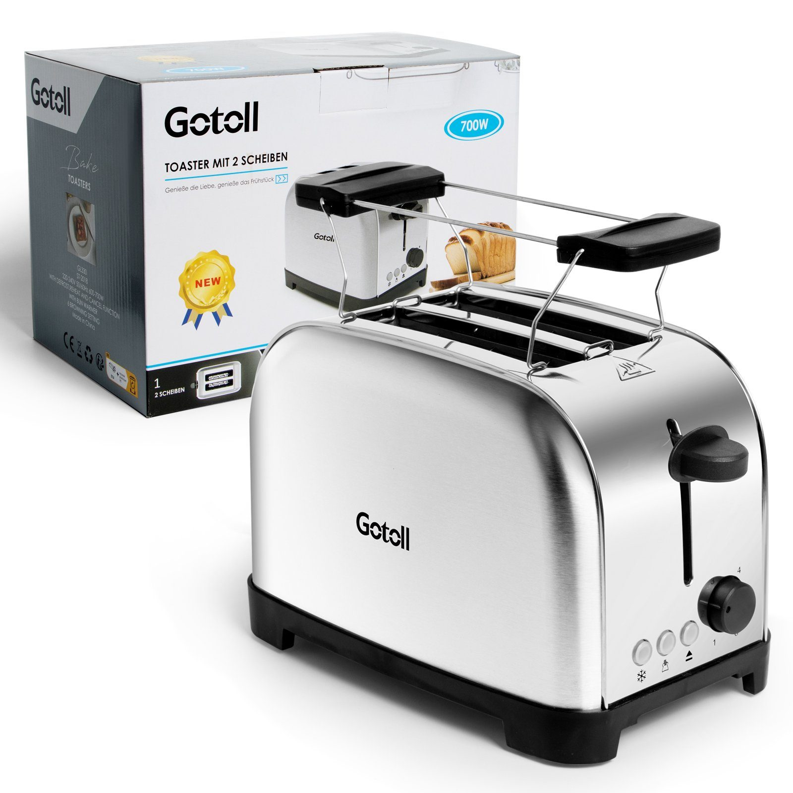 2) Watt, Toaster Schlitze: Silber GOTOLL GL330 (700