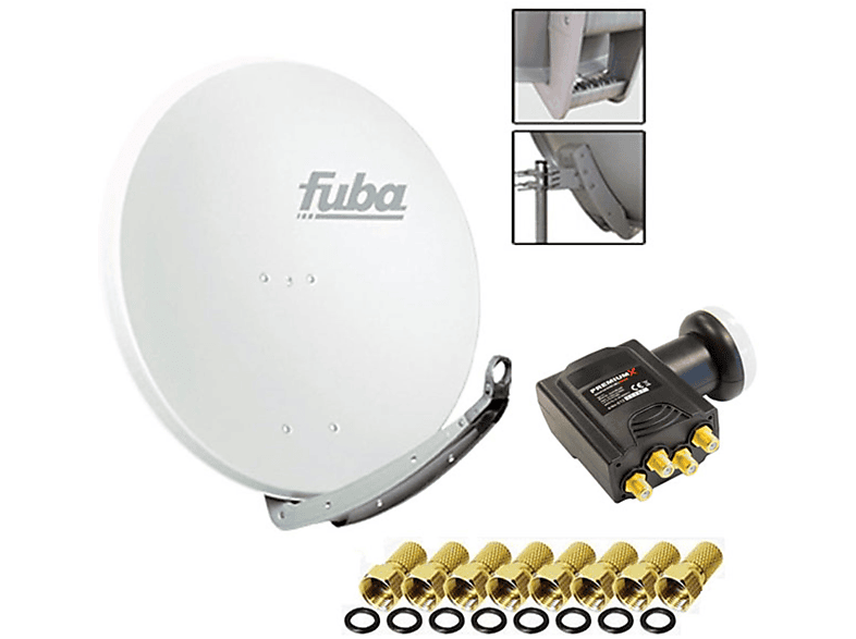 FUBA DAA 850 Digital Sat Schüssel Weiß 85x85cm Deluxe LNB Quad 8x F-Stecker Sat Anlage (85 cm, Quad LNB) | Satellitenanlagen Quad