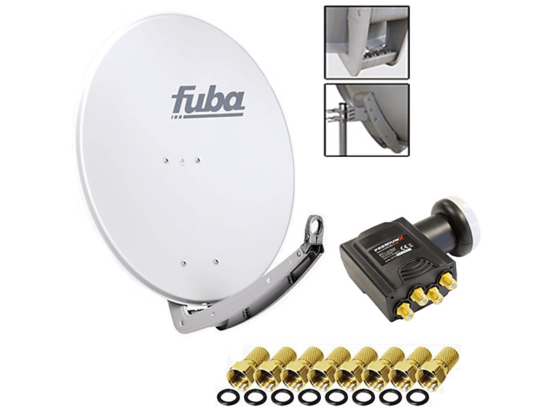 FUBA Antenne 74x84 cm Alu Grau DAA 780 + DELUXE Quad LNB 0,1 dB + 8x F-Stecker Sat Anlage (78 cm, Quad LNB)
