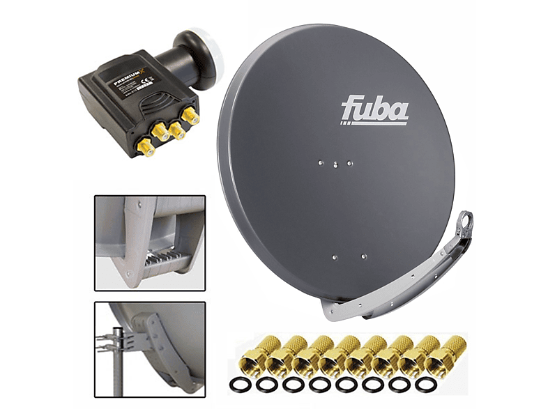 FUBA DAA 850 A Sat Schüssel Anthrazit Deluxe LNB Quad 8x FStecker Sat