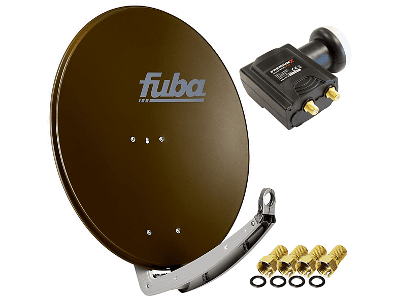 FUBA DAA 780 B (78 Sat cm, HDTV LNB Braun Sat LNB) in Anlage DELUXE Twin Aluminium Twin Satellitenantenne 4K