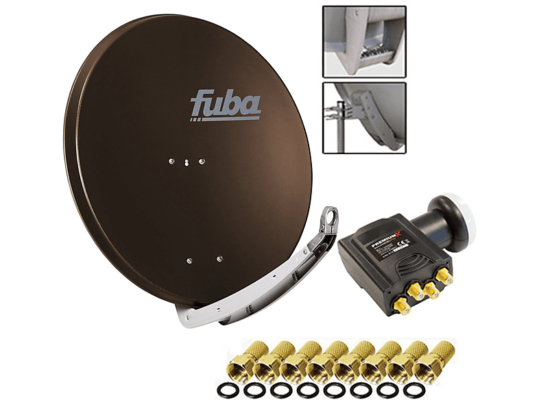 FUBA DAA 850 Sat Schüssel Braun 85x85cm Deluxe LNB Quad 8x F-Stecker Sat Anlage (85 cm, Quad LNB)