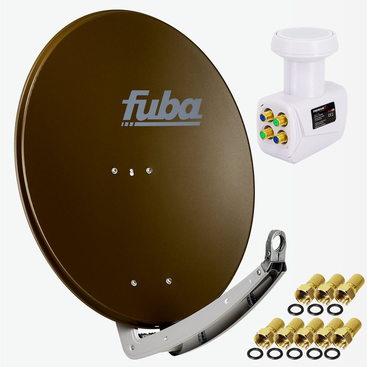 FUBA DAA 780 B 74x84cm LNB Braun 8x Quad Alu cm, Sat Anlage F-Stecker LNB) Quad Schüssel (78 Sat