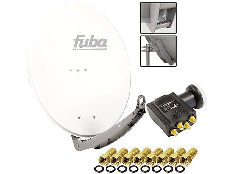 FUBA Antenne 74x84cm Alu cm, 780 LNB Quad W (78 LNB) + F-Stecker DAA 0,1 dB DELUXE Anlage 8x Sat Weiß Quad