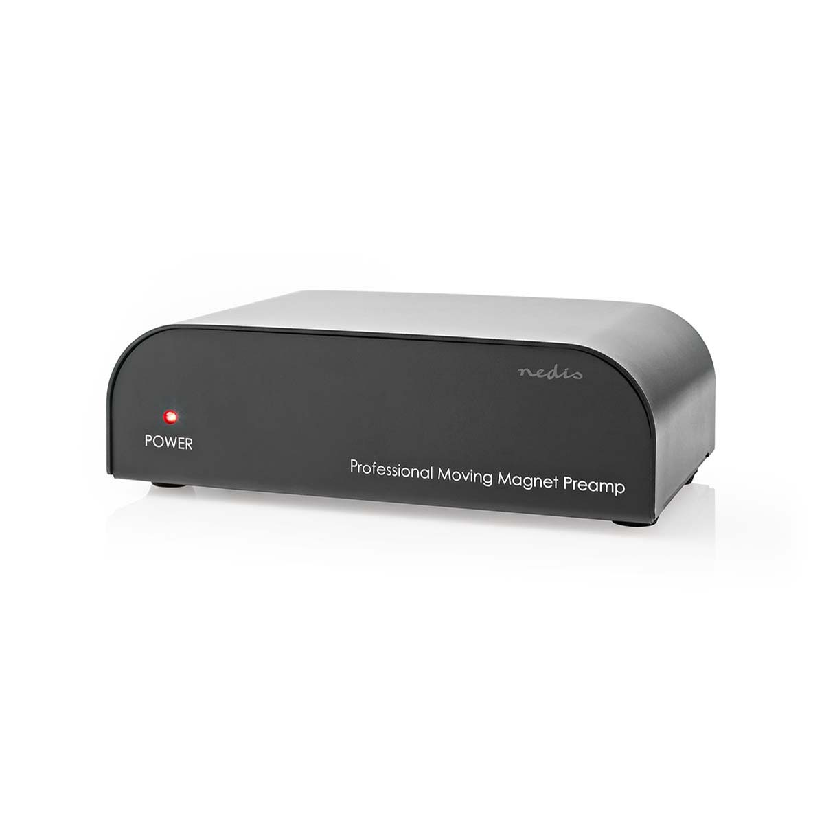 Black preamp with a red power indicator. White background.