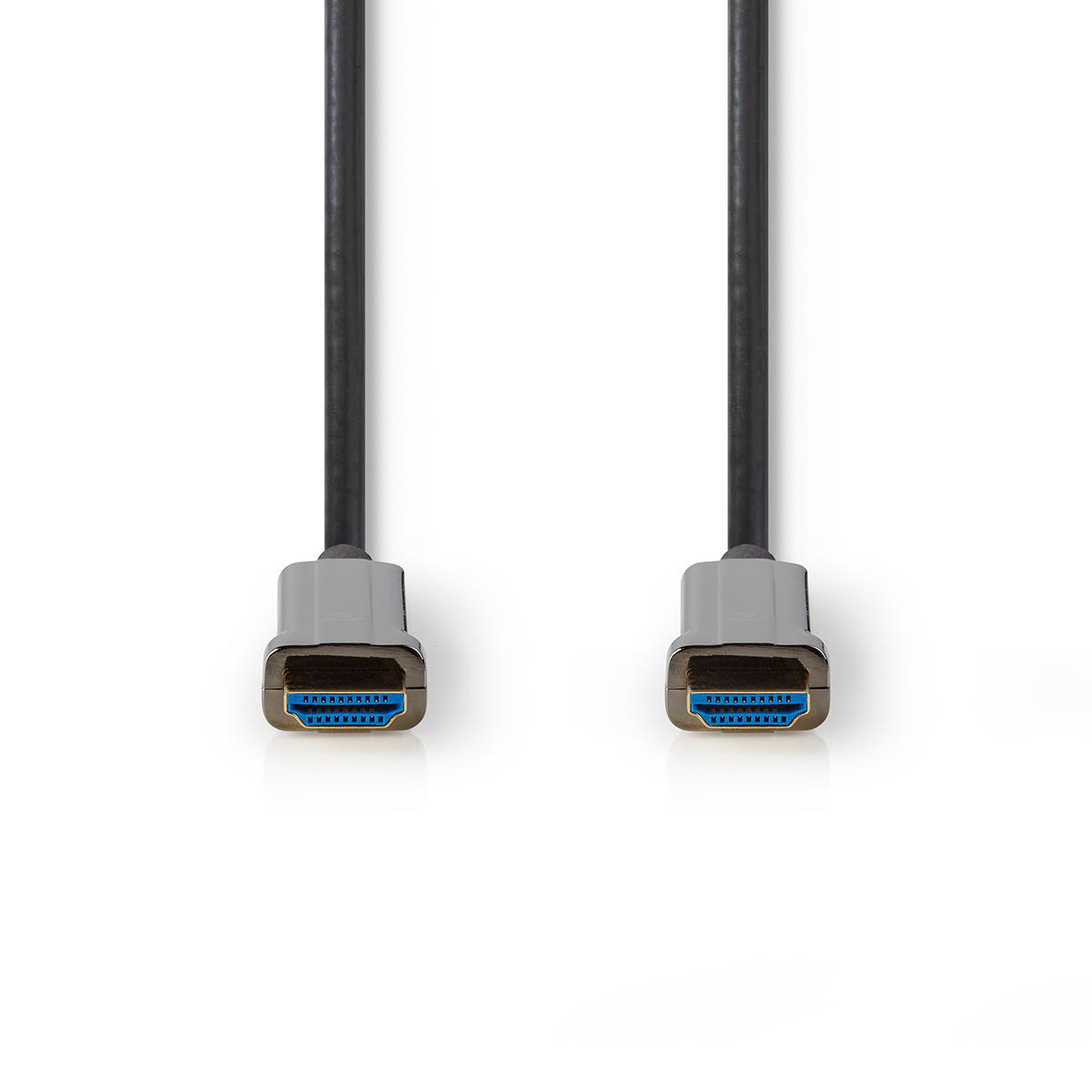 Deux câbles HDMI noirs avec des connecteurs gris, sur fond blanc.