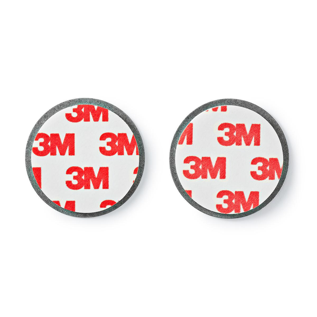 Due adesivi rotondi 3M con logo rosso su sfondo bianco.