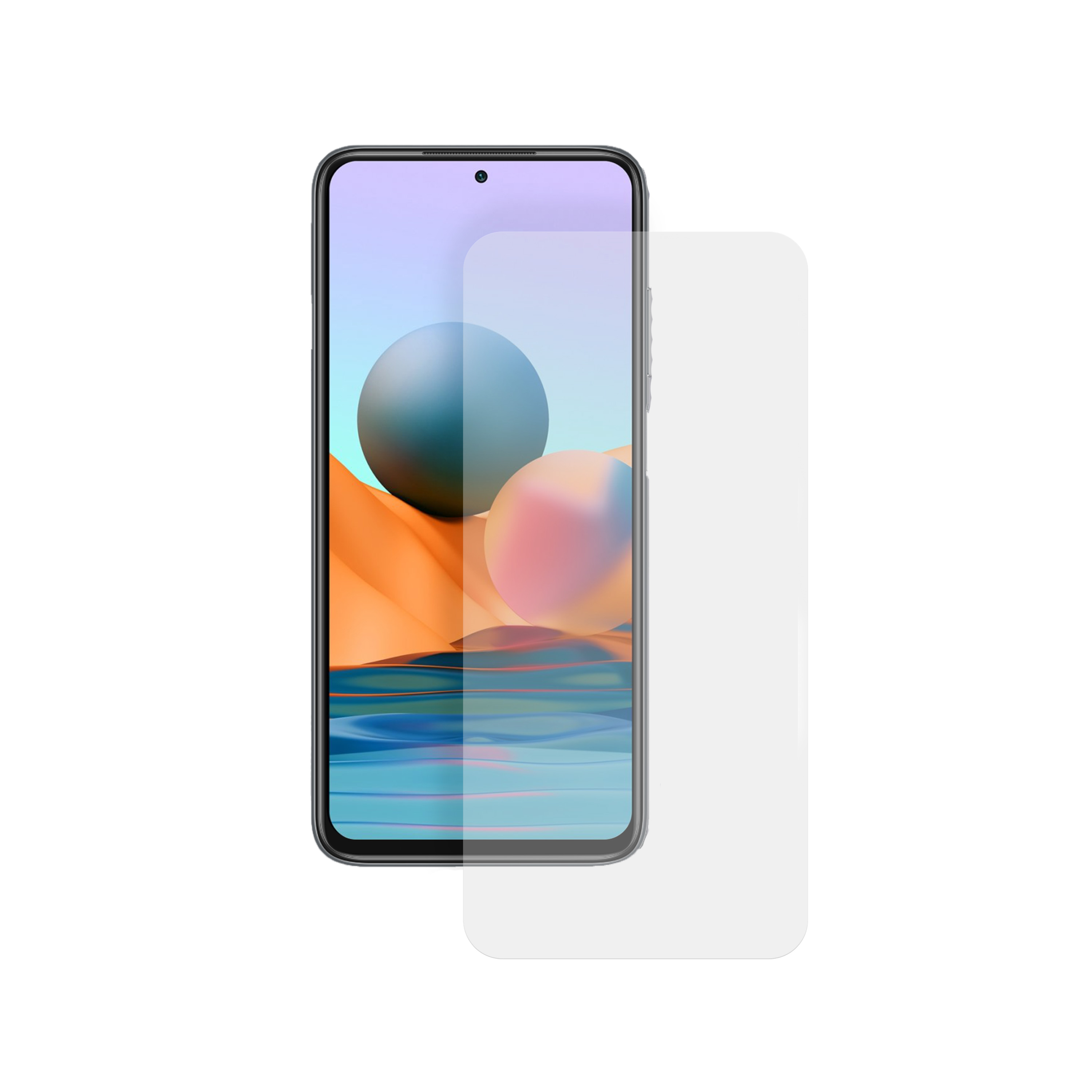 Smartphone con protezione schermo, mostra lo schermo con sfondo colorato.
