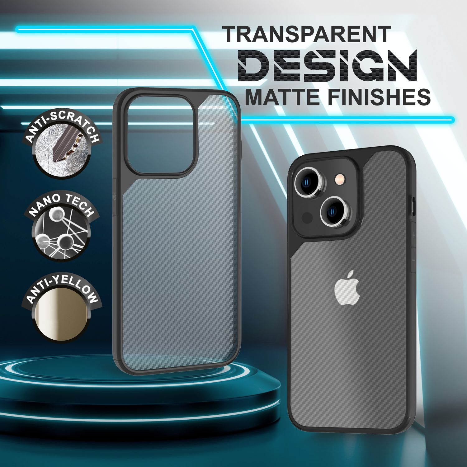Schutzrahmen, Hülle NALIA Carbon-Look Schwarz mit iPhone 14, Matte Apple, Backcover,