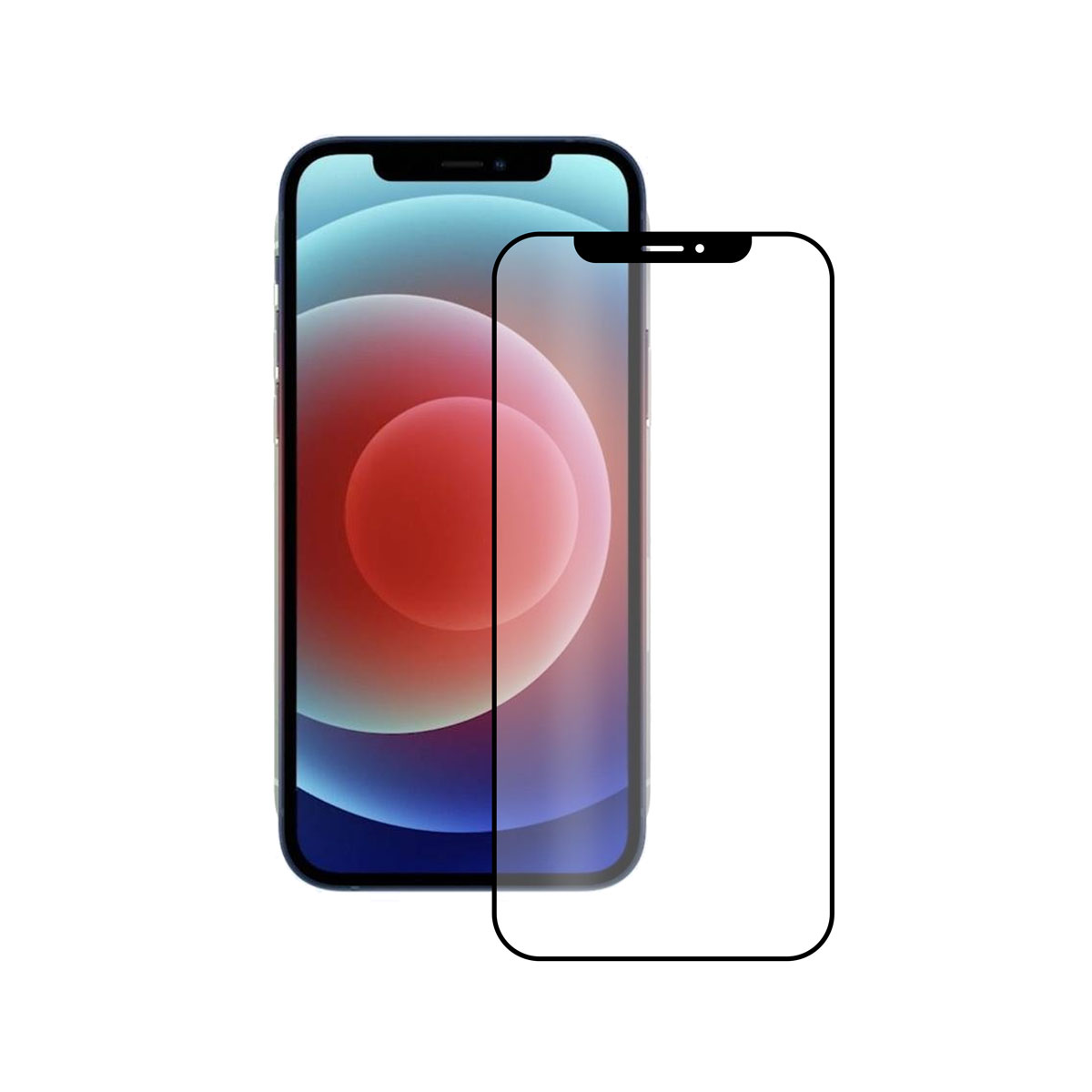 Un iPhone con protezione per lo schermo. Il telefono è blu e la protezione è trasparente.