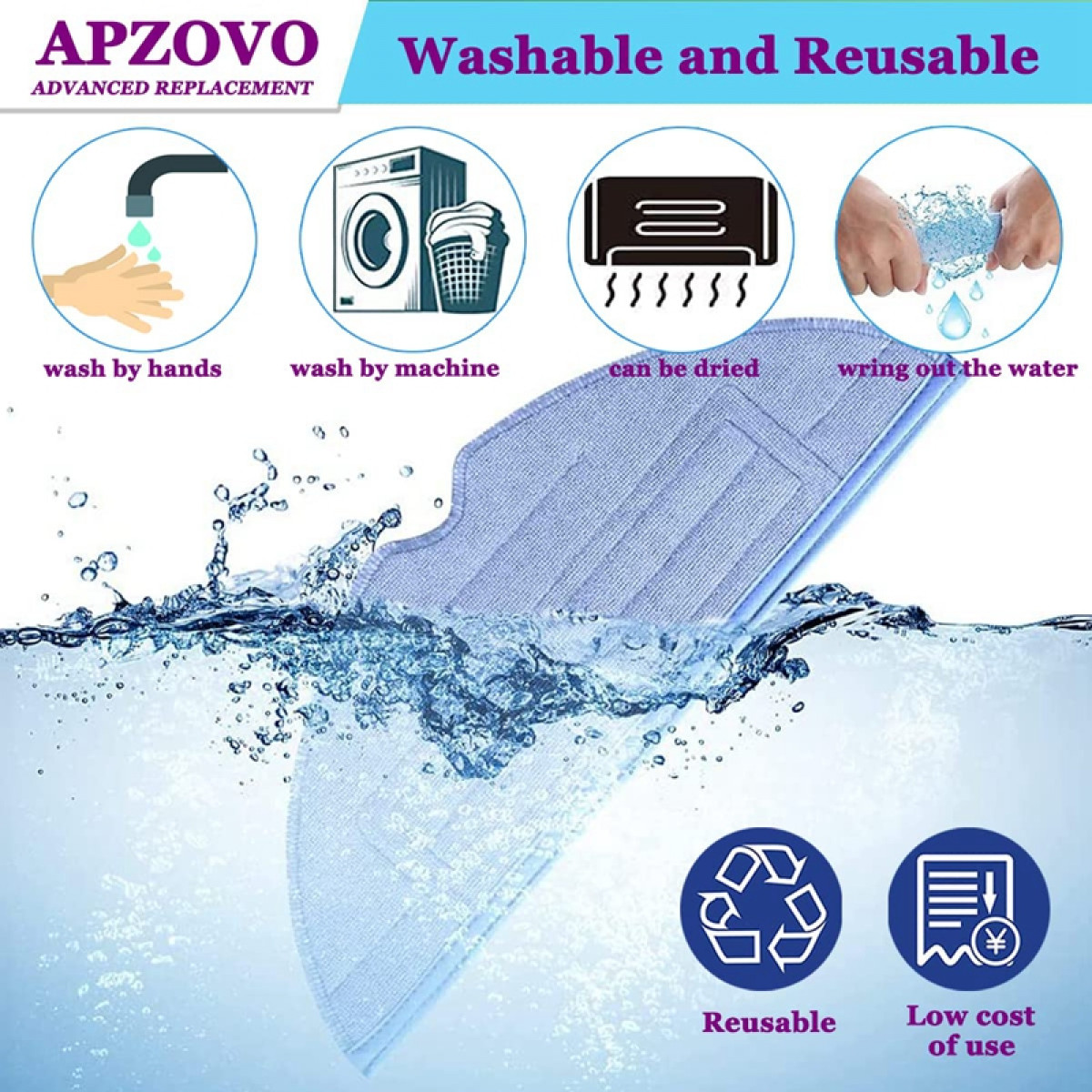 Podkładka do mopa wielokrotnego użytku jest prana, suszona i wyciskana.