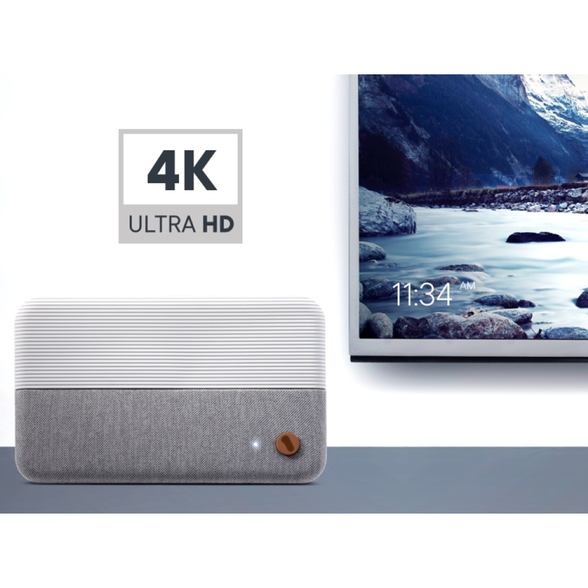 A 4K Ultra HD box with a television screen showing a landscape.
