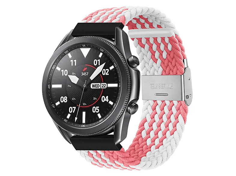 CASEONLINE Braided, Ersatzarmband, Samsung, Galaxy Watch 3 (45mm), Pink/Weiß