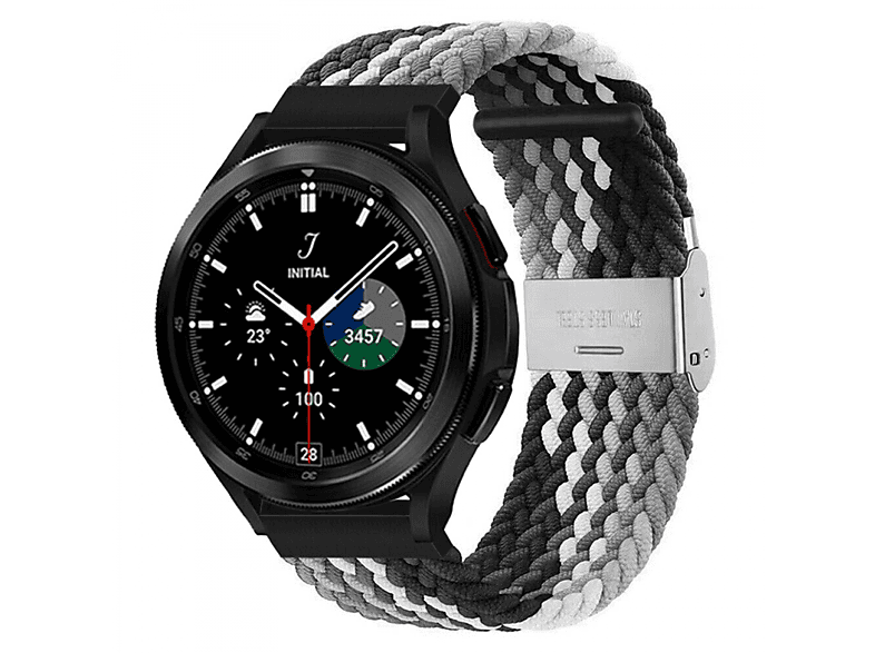 CASEONLINE Braided, Ersatzarmband, Samsung, Galaxy Watch 4 Classic (46mm), Schwarz/Weiß