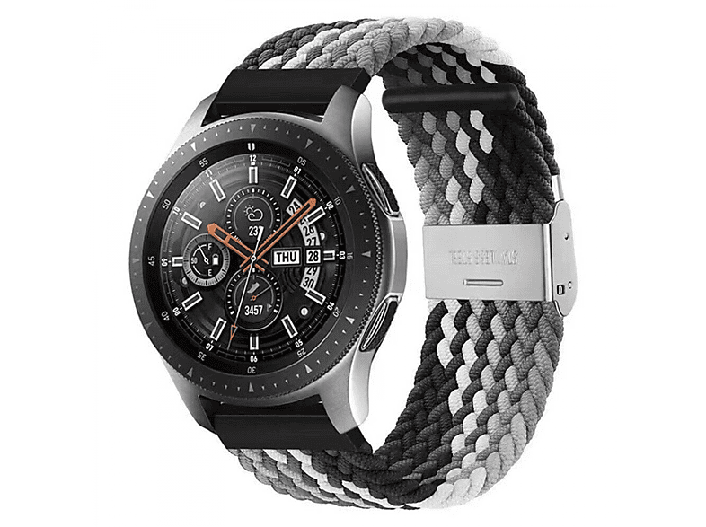 46mm, CASEONLINE Watch Ersatzarmband, Schwarz/Weiß Braided, Samsung, Galaxy