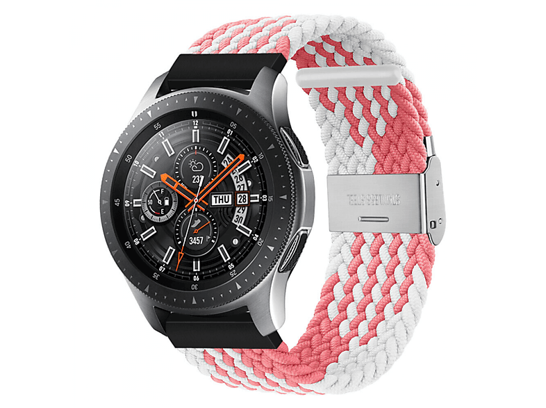CASEONLINE Braided, Ersatzarmband, Samsung, Galaxy 46mm, Pink/Weiß Watch
