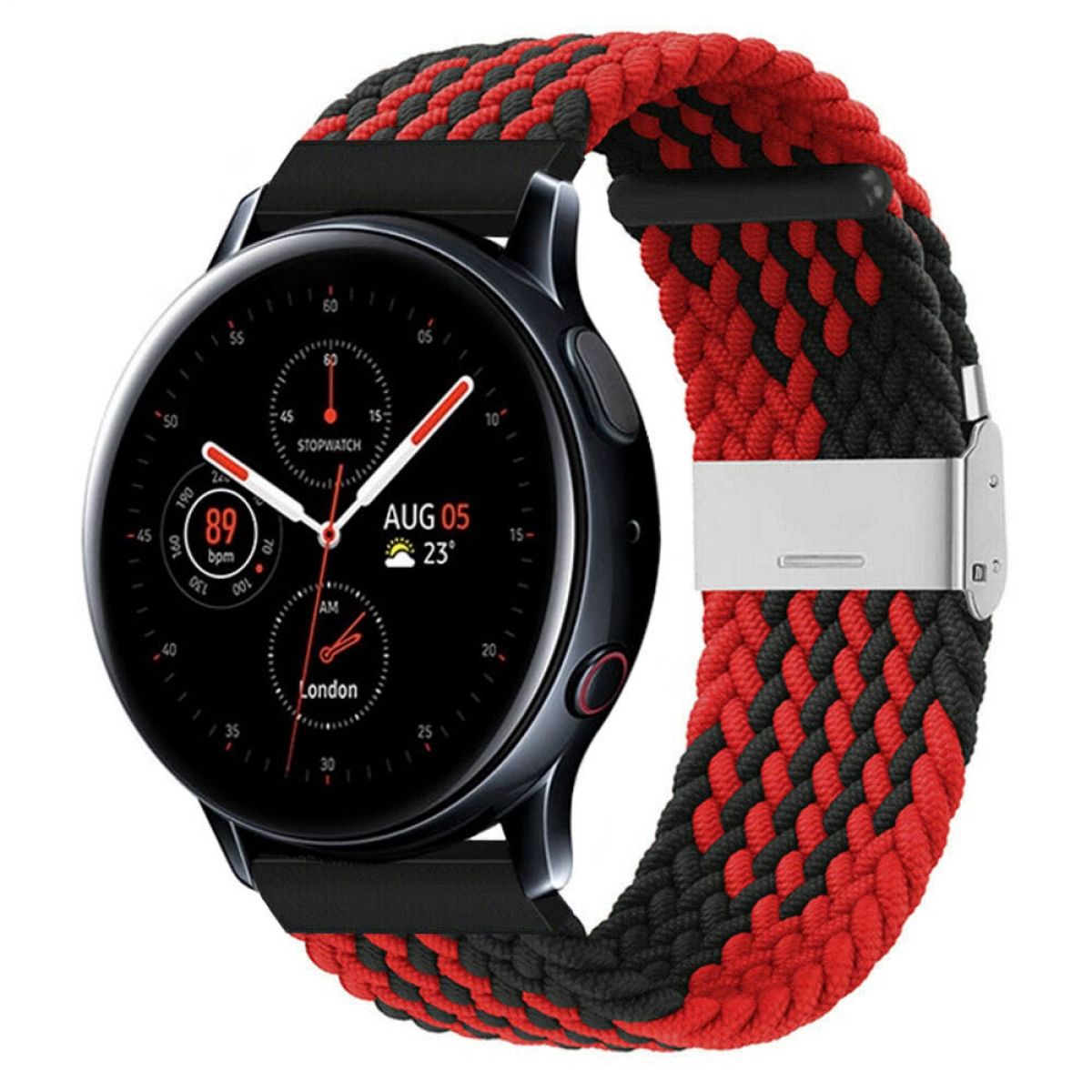 Galaxy Watch Samsung, CASEONLINE 2, Ersatzarmband, Braided, Active Rot/Schwarz