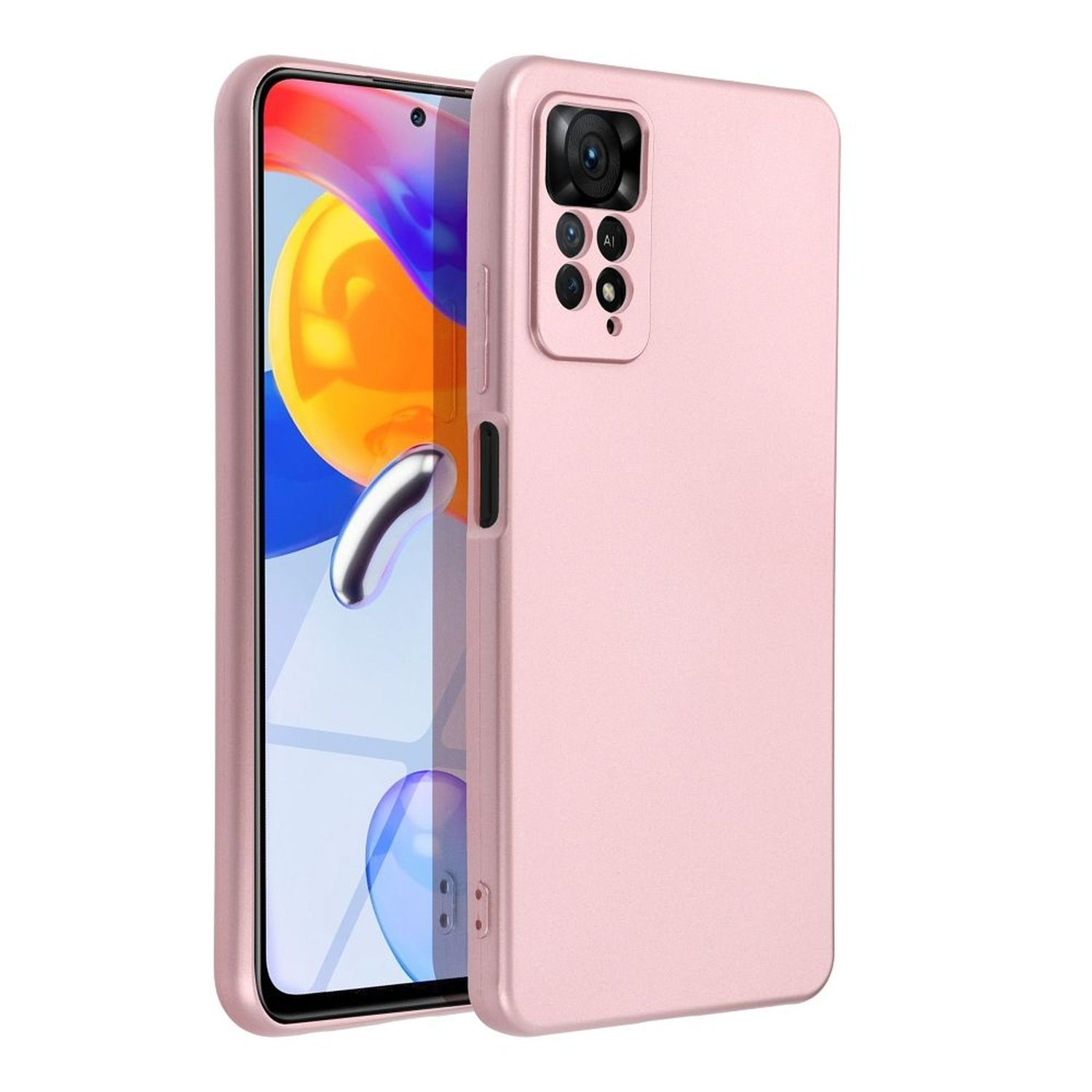 Eine rosa Handyhülle auf einem Telefon. Das Telefon ist schwarz und hat eine Kamera.