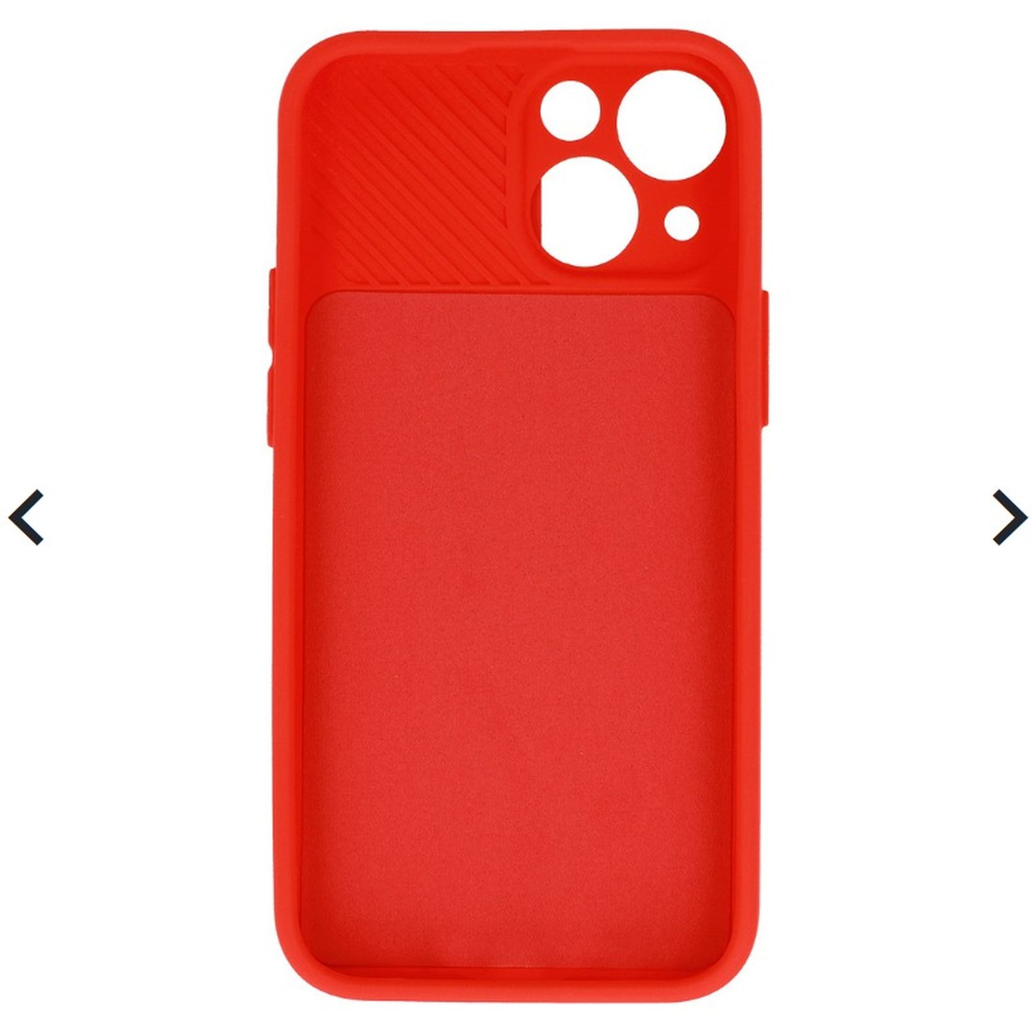 Rote iPhone-Hülle mit strukturierter Rückseite, zeigt die Kameraausschnitte.