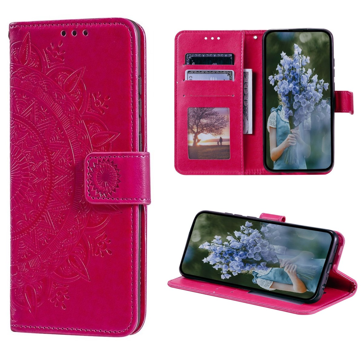 COVERKINGZ Pro, Apple, Mandala mit Bookcover, Klapphülle Pink Muster, 14 iPhone