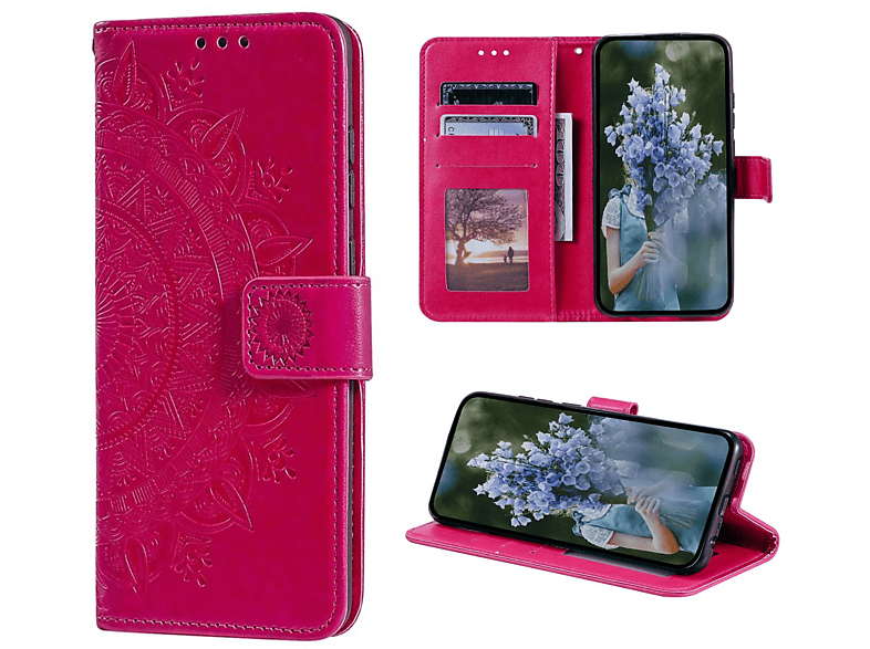 COVERKINGZ Klapphülle Muster, Mandala iPhone Bookcover, 14 mit Pro, Pink Apple