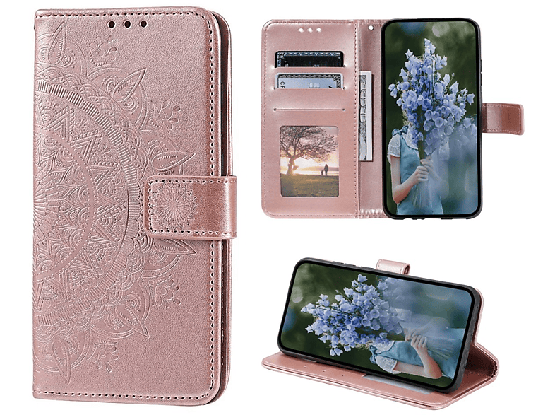 mit Mandala Bookcover, 14 iPhone Klapphülle Muster, Apple, Pro, Rosegold COVERKINGZ