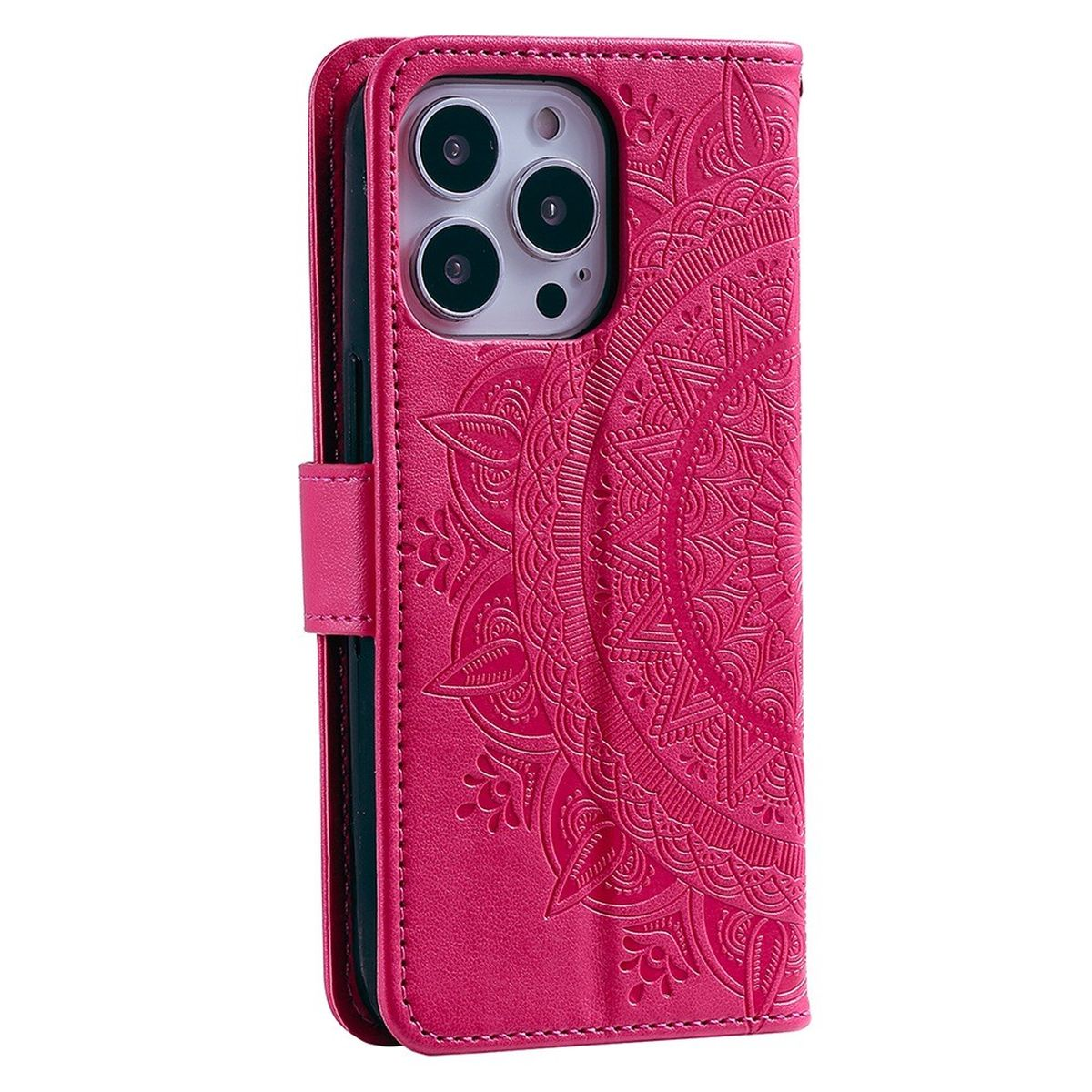 COVERKINGZ Pro, Apple, Mandala mit Bookcover, Klapphülle Pink Muster, 14 iPhone