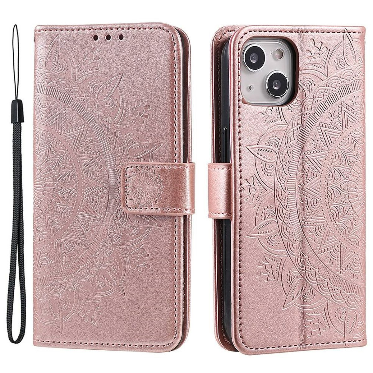 COVERKINGZ Klapphülle Apple, Mandala Rosegold mit iPhone Plus, Bookcover, Muster, 14