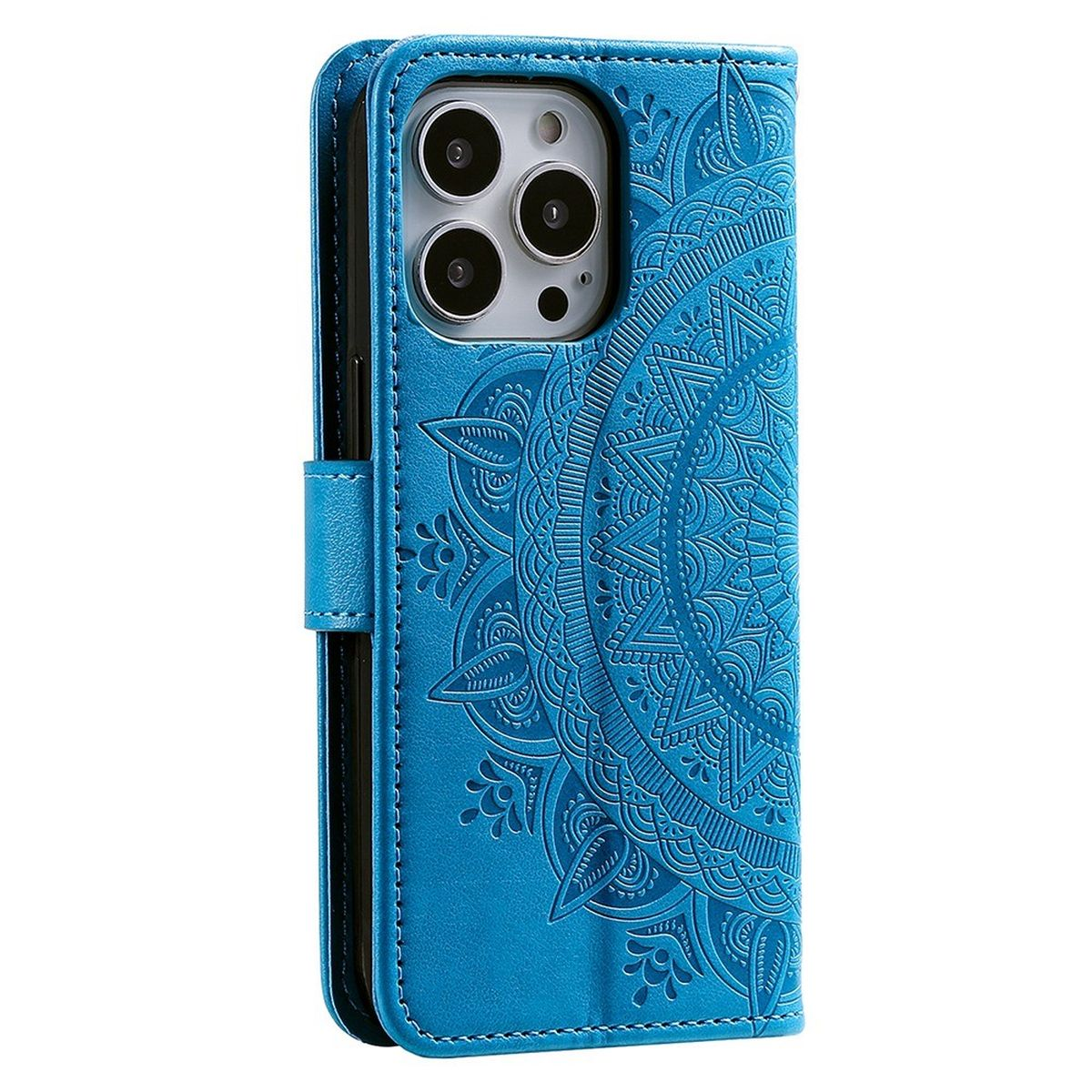 Apple, Blau Pro, COVERKINGZ mit Bookcover, Mandala Muster, 14 iPhone Klapphülle