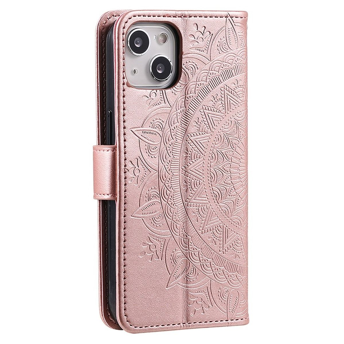 mit Apple, COVERKINGZ Bookcover, Mandala Klapphülle iPhone 14, Rosegold Muster,