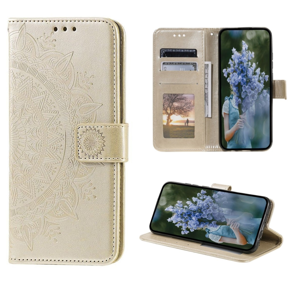 14 Bookcover, COVERKINGZ iPhone Pro mit Gold Mandala Muster, Klapphülle Max, Apple,