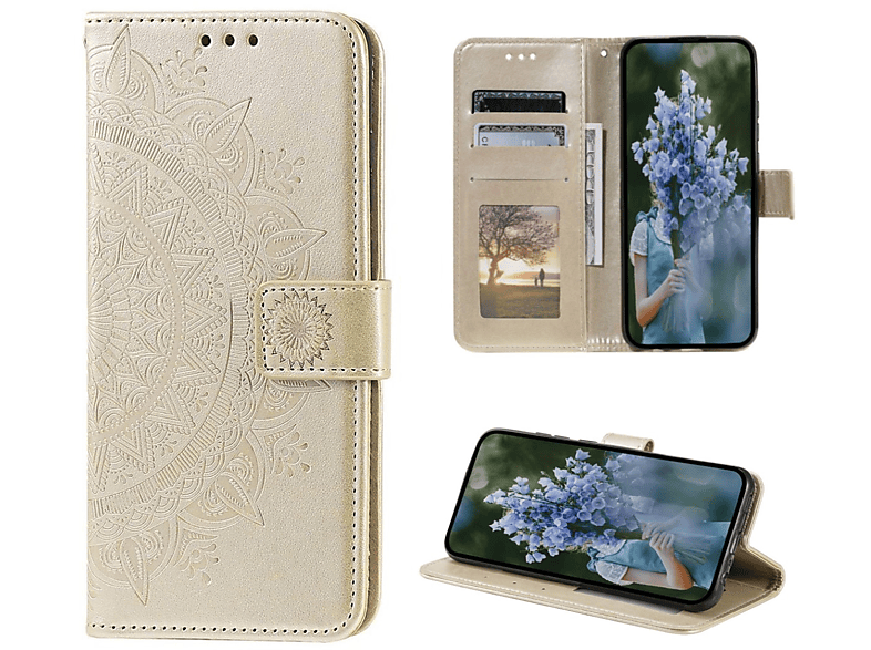 COVERKINGZ Klapphülle mit Mandala Muster, Bookcover, Apple, iPhone 14 Pro Max, Gold