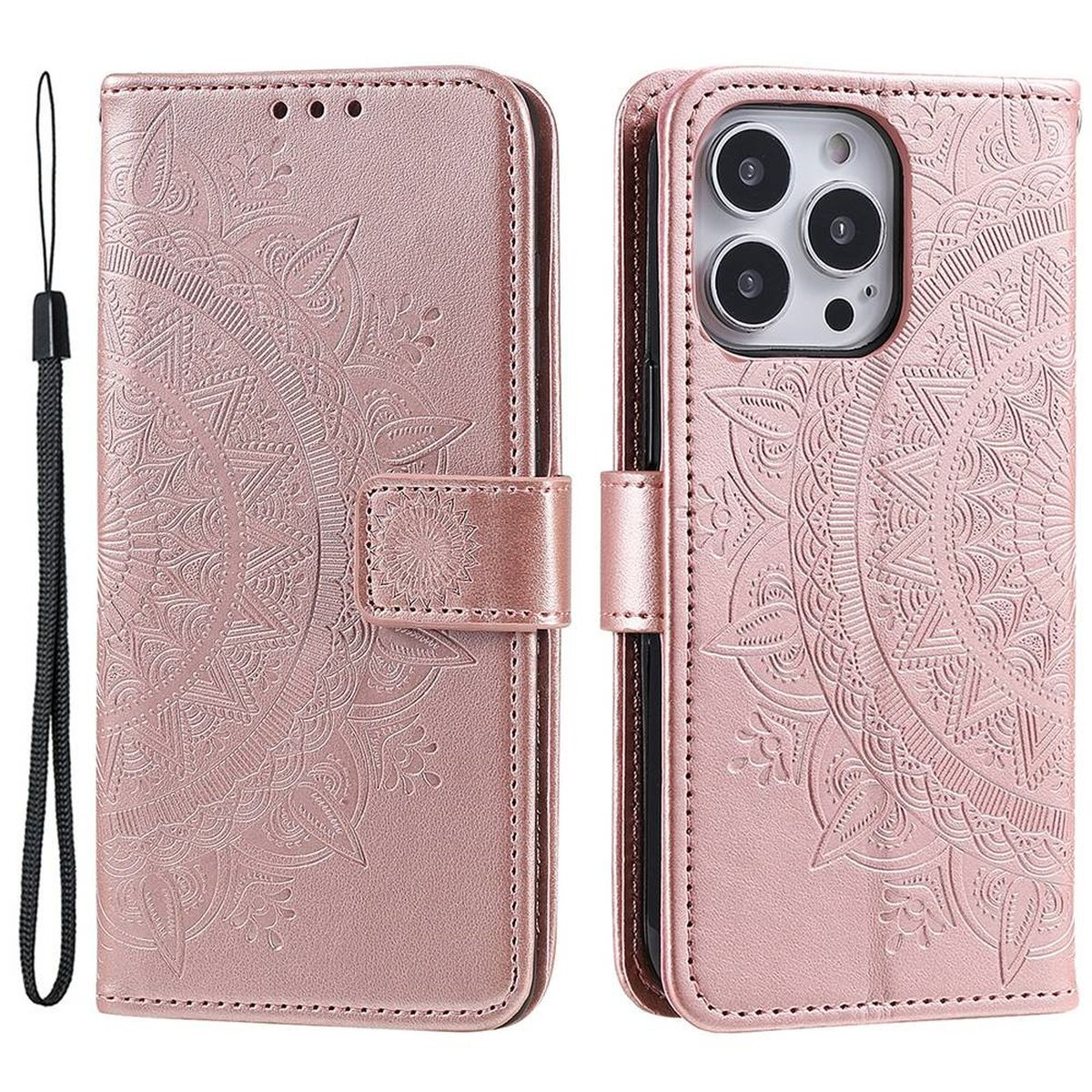 COVERKINGZ Klapphülle mit Mandala Apple, Pro, Bookcover, Rosegold 14 iPhone Muster