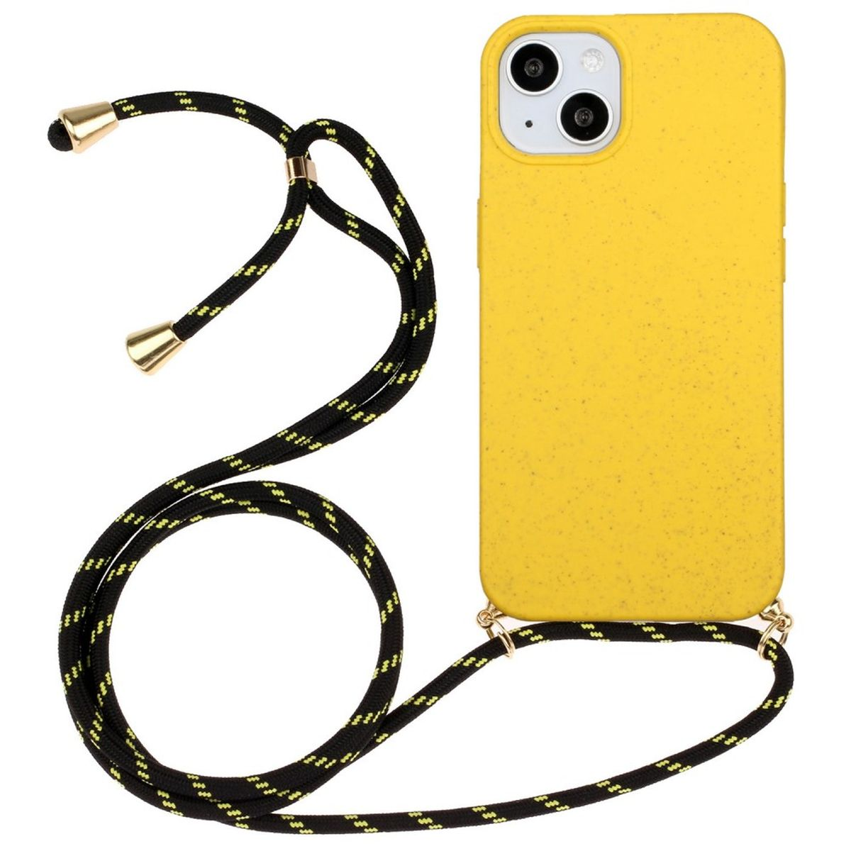 Backcover, iPhone Gelb verstellbarer COVERKINGZ Apple, 14, Kordel, Handykette mit Silikon