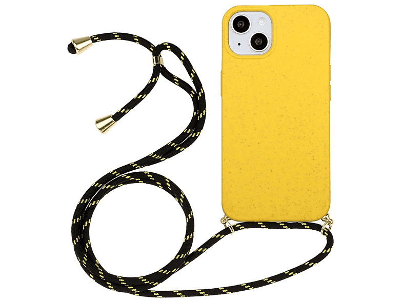 Backcover, iPhone Gelb verstellbarer COVERKINGZ Apple, 14, Kordel, Handykette mit Silikon