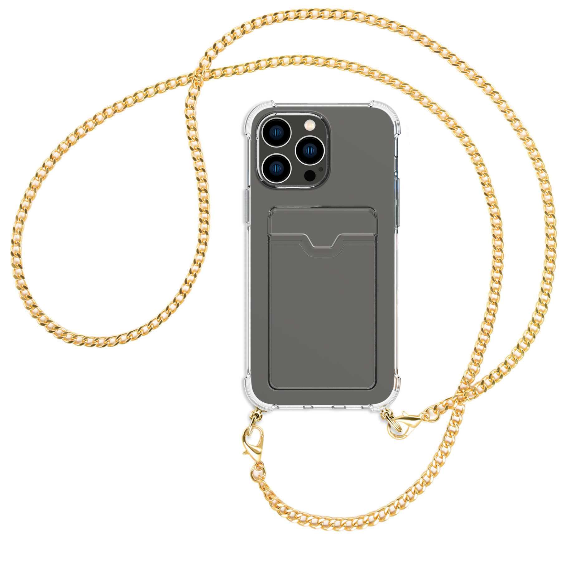 Kartenfach, ENERGY Max, 14 Pro MTB (gold) Umhänge-Hülle iPhone MORE Apple, Backcover, mit Kette