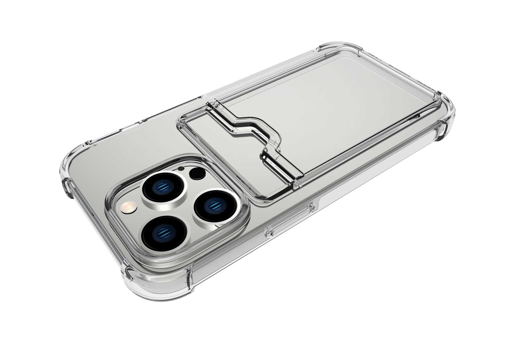 Transparente Handyhülle mit Kartenhalter-Design. Die Handykamera ist sichtbar.