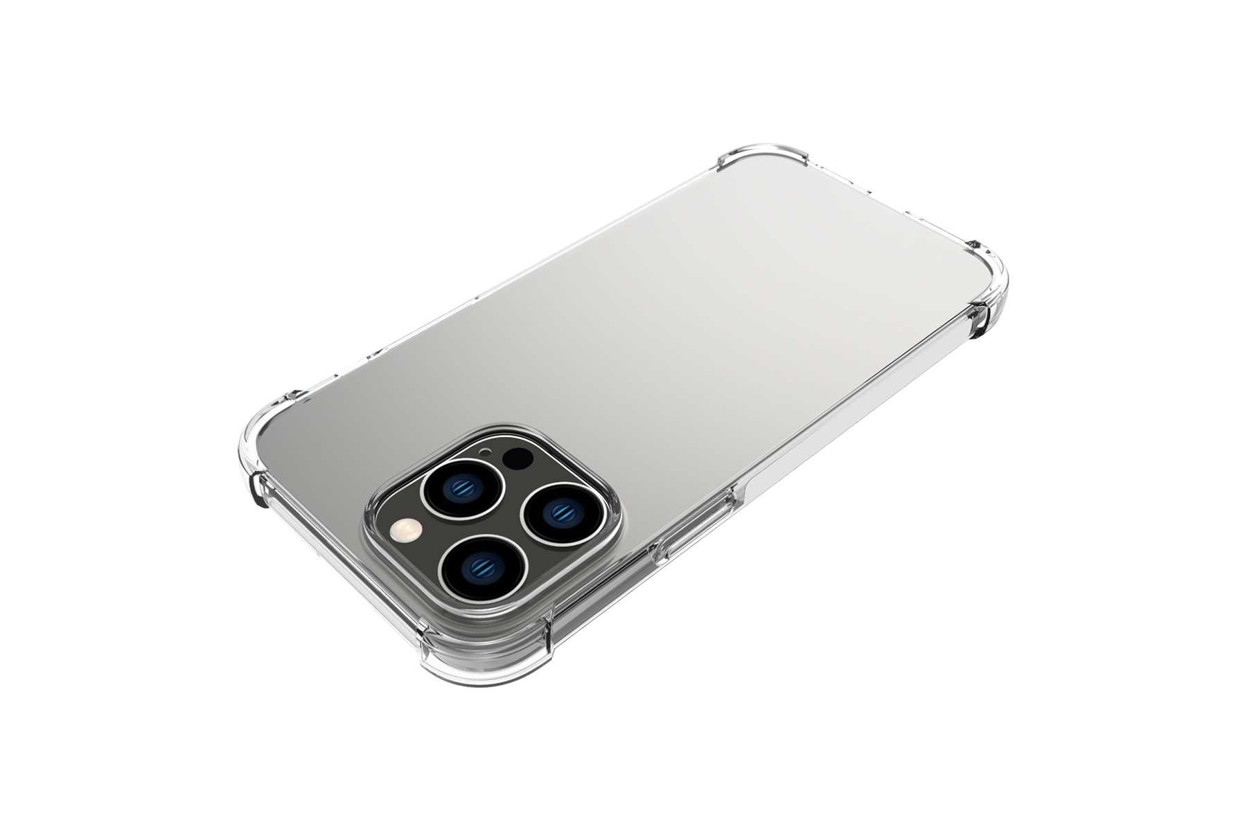 Transparente Handyhülle auf einem Telefon, das die Rückseite des Telefons zeigt.