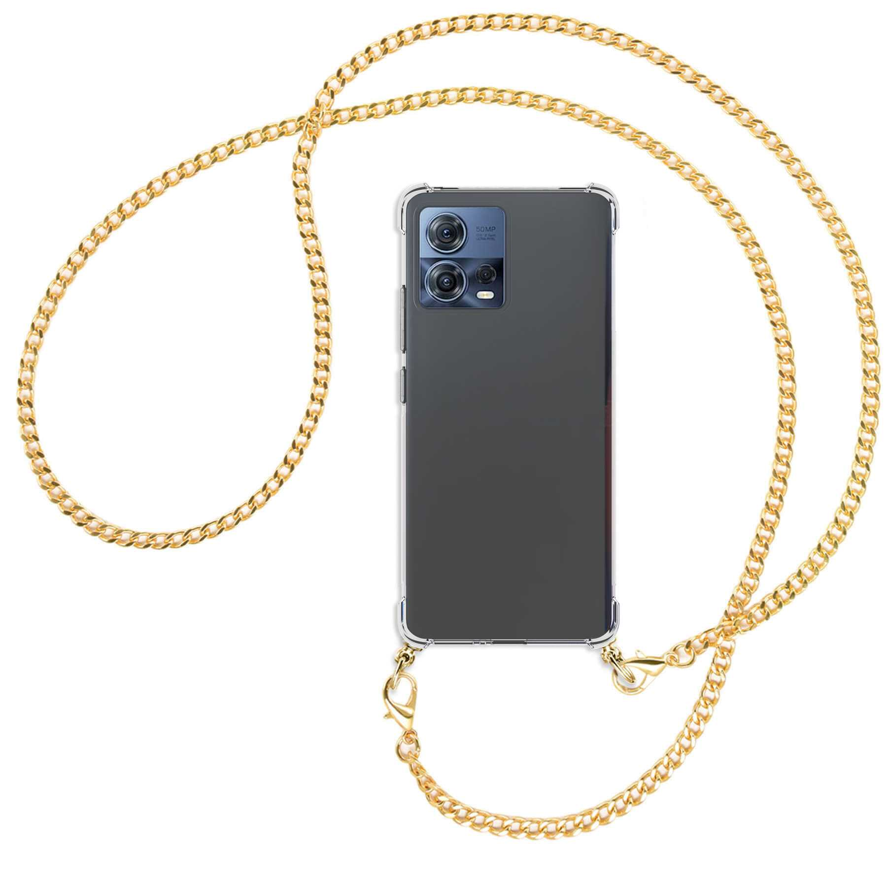 Umhänge-Hülle Motorola, MORE Edge 30 (gold) Fusion, Kette Metallkette, mit Backcover, ENERGY MTB