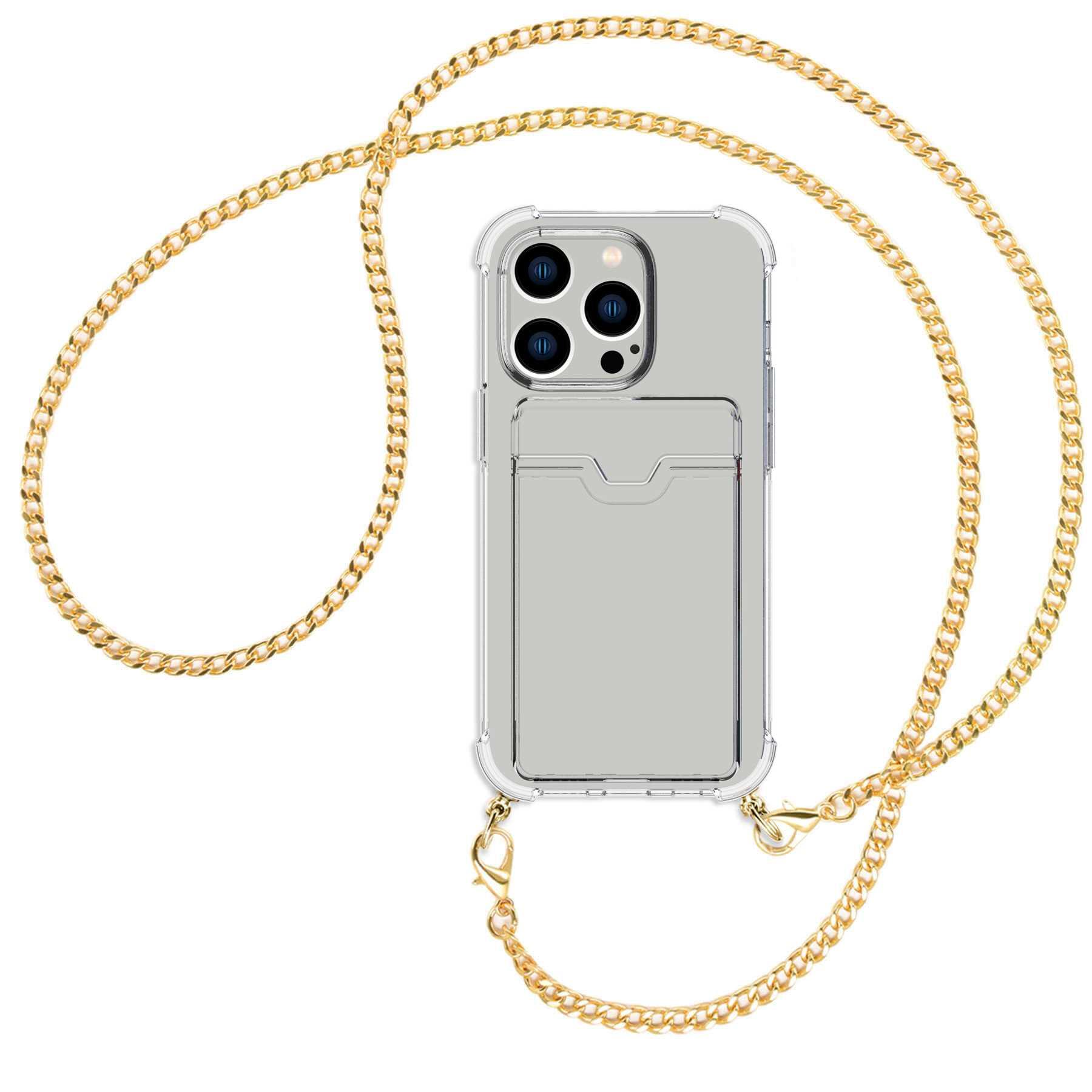 Kette 14 Pro, MORE Backcover, Umhänge-Hülle MTB iPhone Kartenfach, (gold) mit ENERGY Apple,
