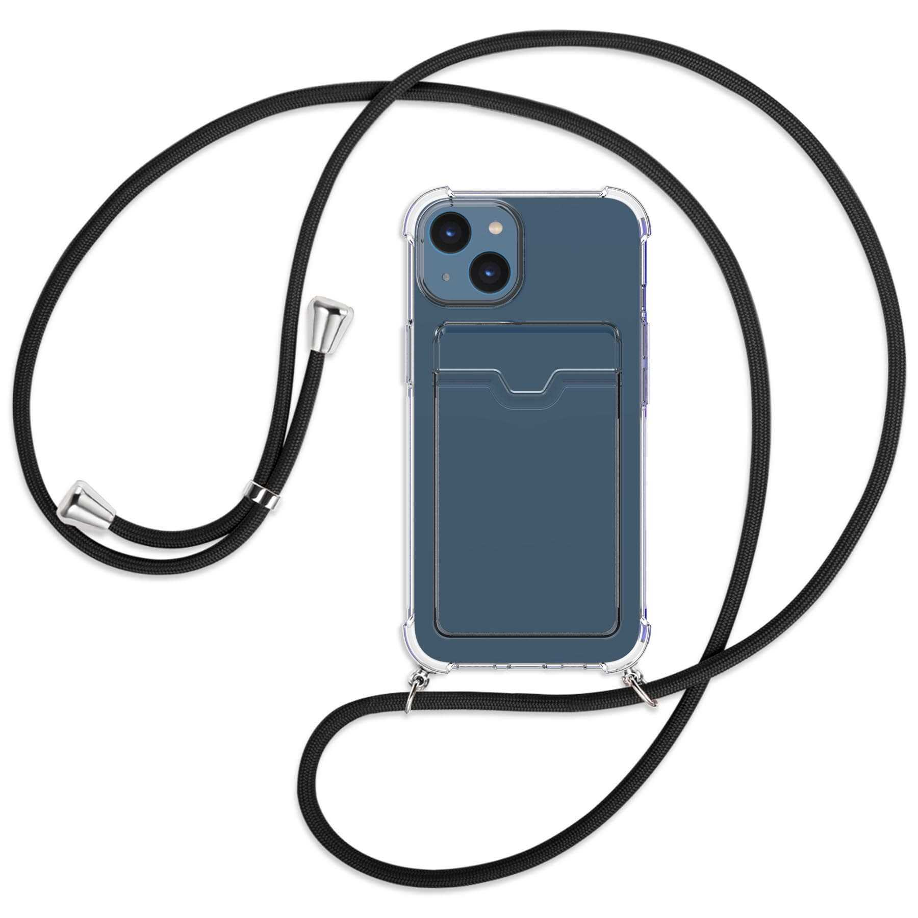 silber Umhänge-Hülle Schwarz iPhone Apple, Backcover, mit MORE ENERGY MTB 14, Kartenfach, /