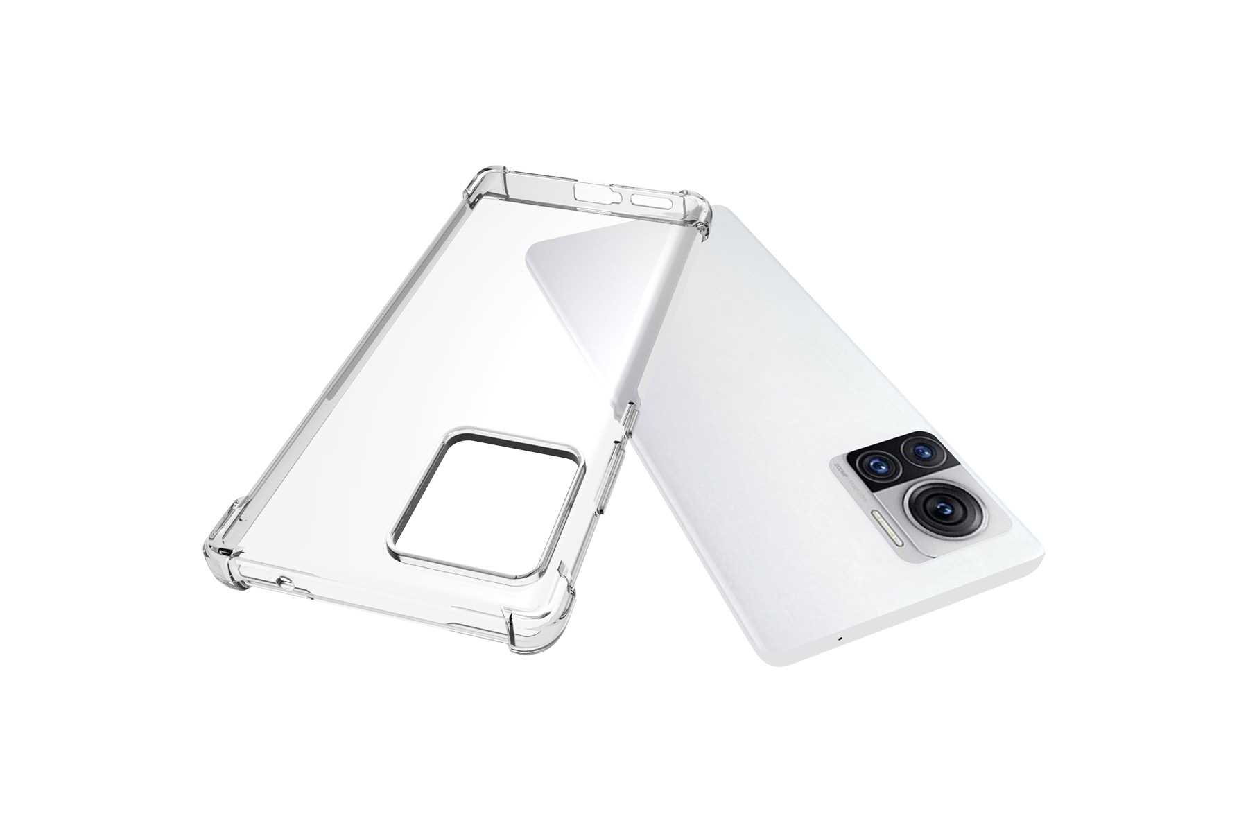 Eine transparente Handyhülle und Telefon. Die Hülle ist angewinkelt geöffnet.