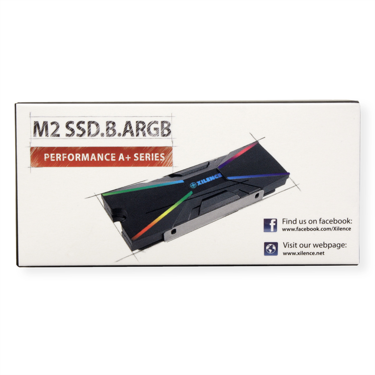 Een doos voor een M.2 SSD. Het heeft een schets van de SSD en tekst die zegt: “PERFORMANCE A+ SERIES”.