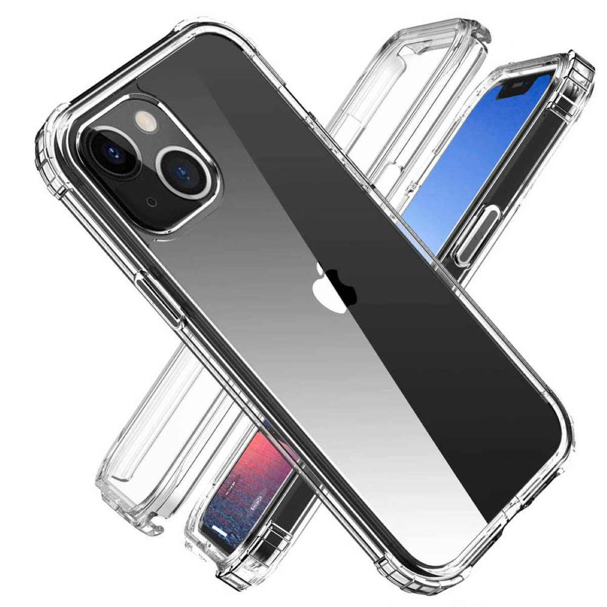 Transparente Handyhülle über einem Telefon. Schwarzes Telefon, mit klarer Hülle.
