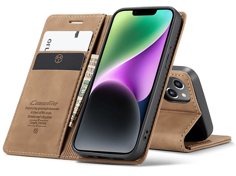 CASEME Smart, Bookcover, Apple, iPhone Braun 14 Plus