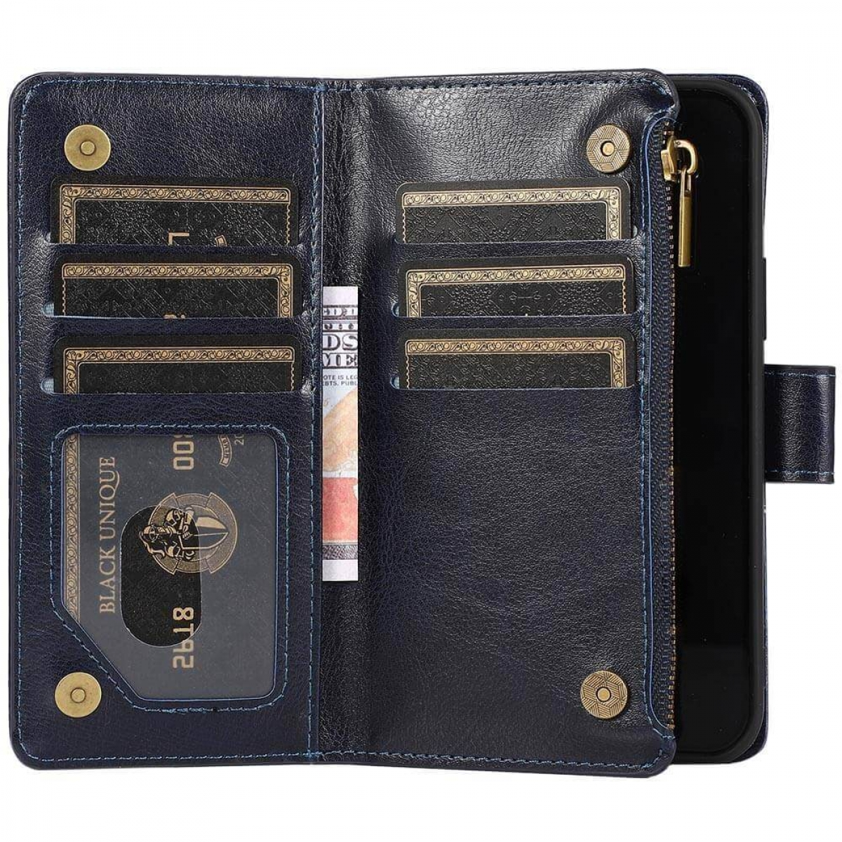 CASEONLINE Zipper 9-karten, Blau Plus, 14 Apple, Bookcover, iPhone