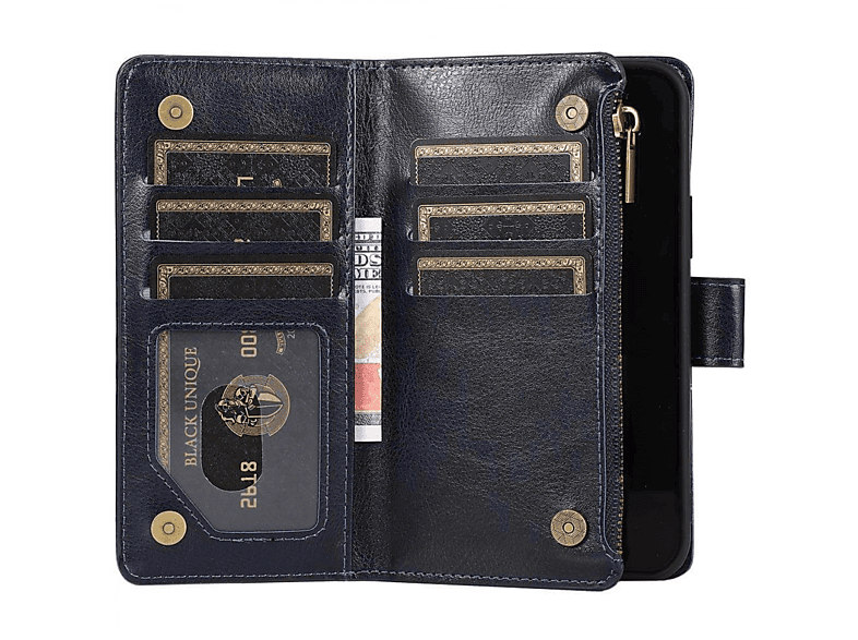 CASEONLINE Zipper 9-karten, Bookcover, Apple, iPhone 14 Plus, Blau