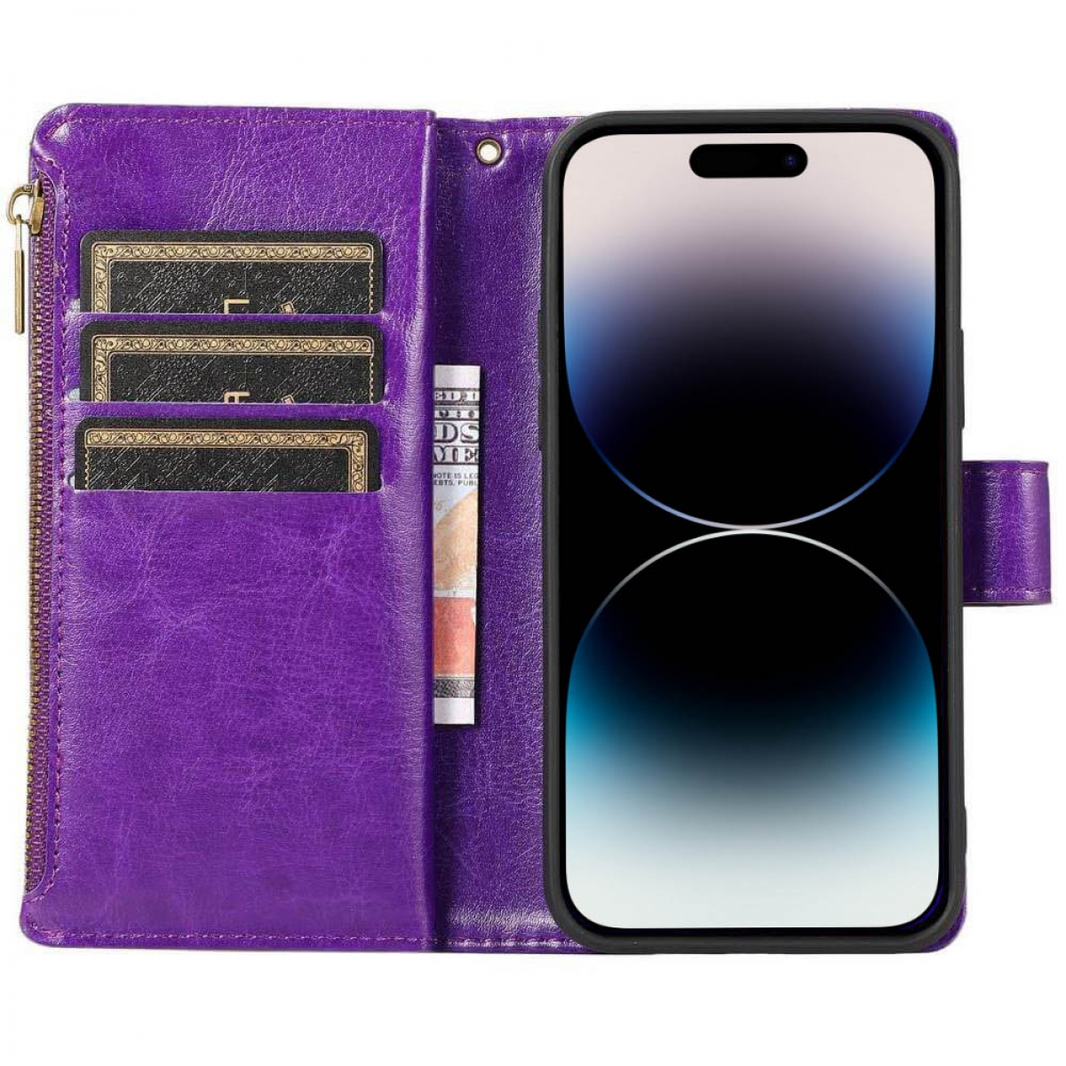 CASEONLINE Zipper Apple, Bookcover, iPhone Pro, 9-karten, Violett 14