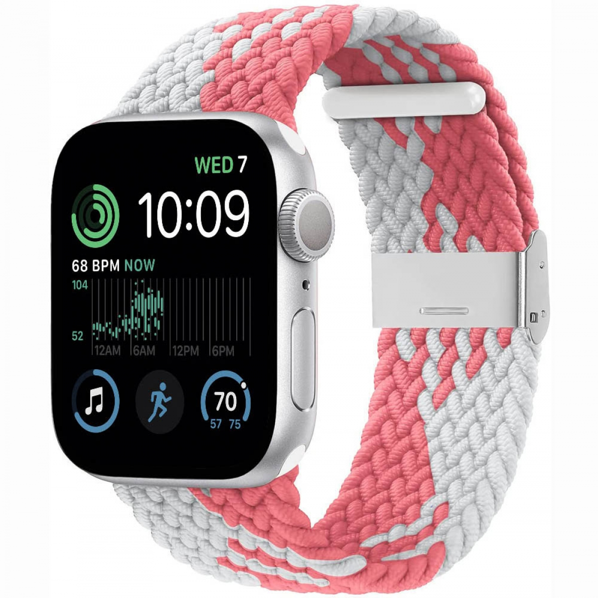 Ersatzarmband, Watch 44mm, Braided, CASEONLINE SE 2022 Pink/Weiß Apple,