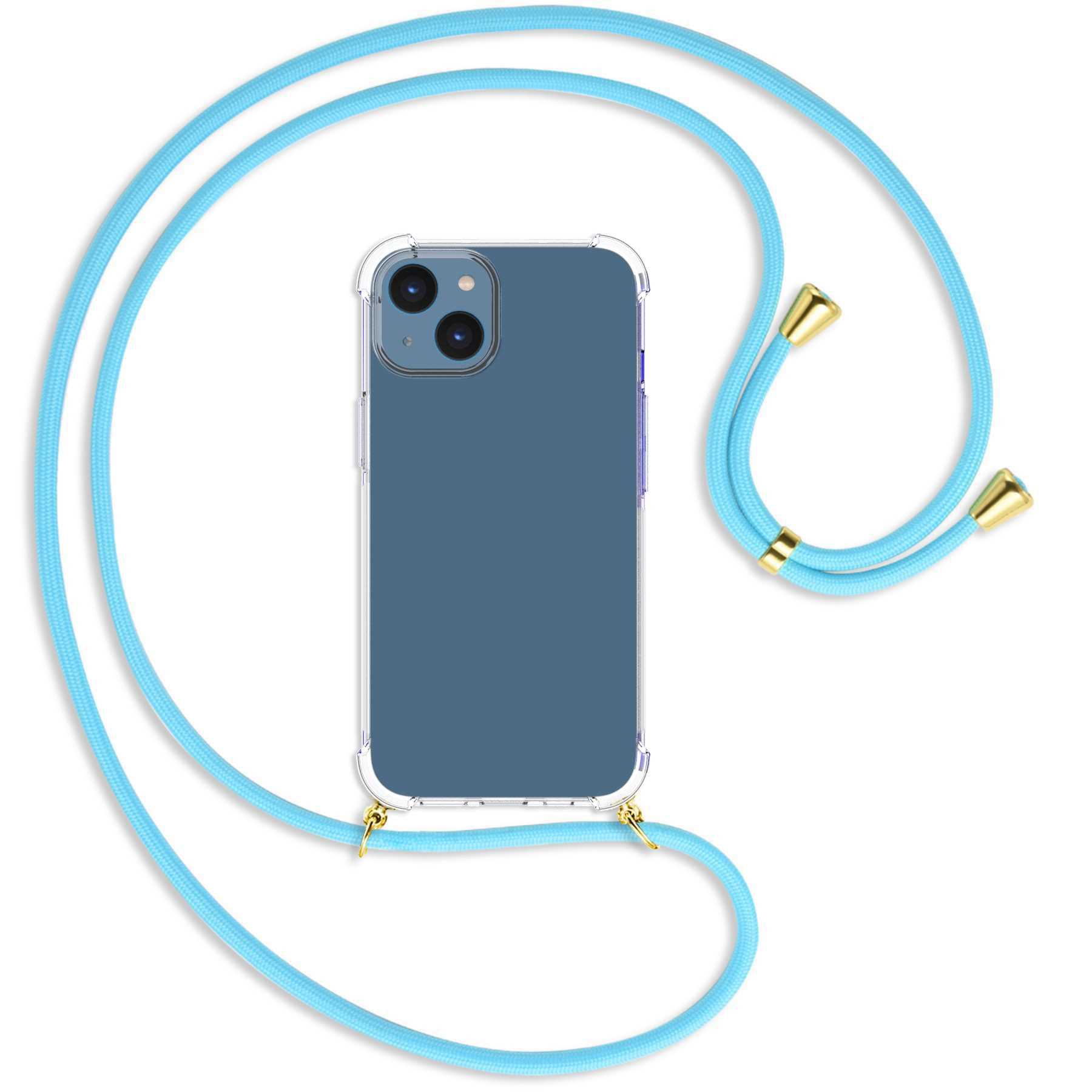 MTB MORE ENERGY Umhänge-Hülle mit Himmelblau iPhone Kordel, gold 14, / Apple, Backcover